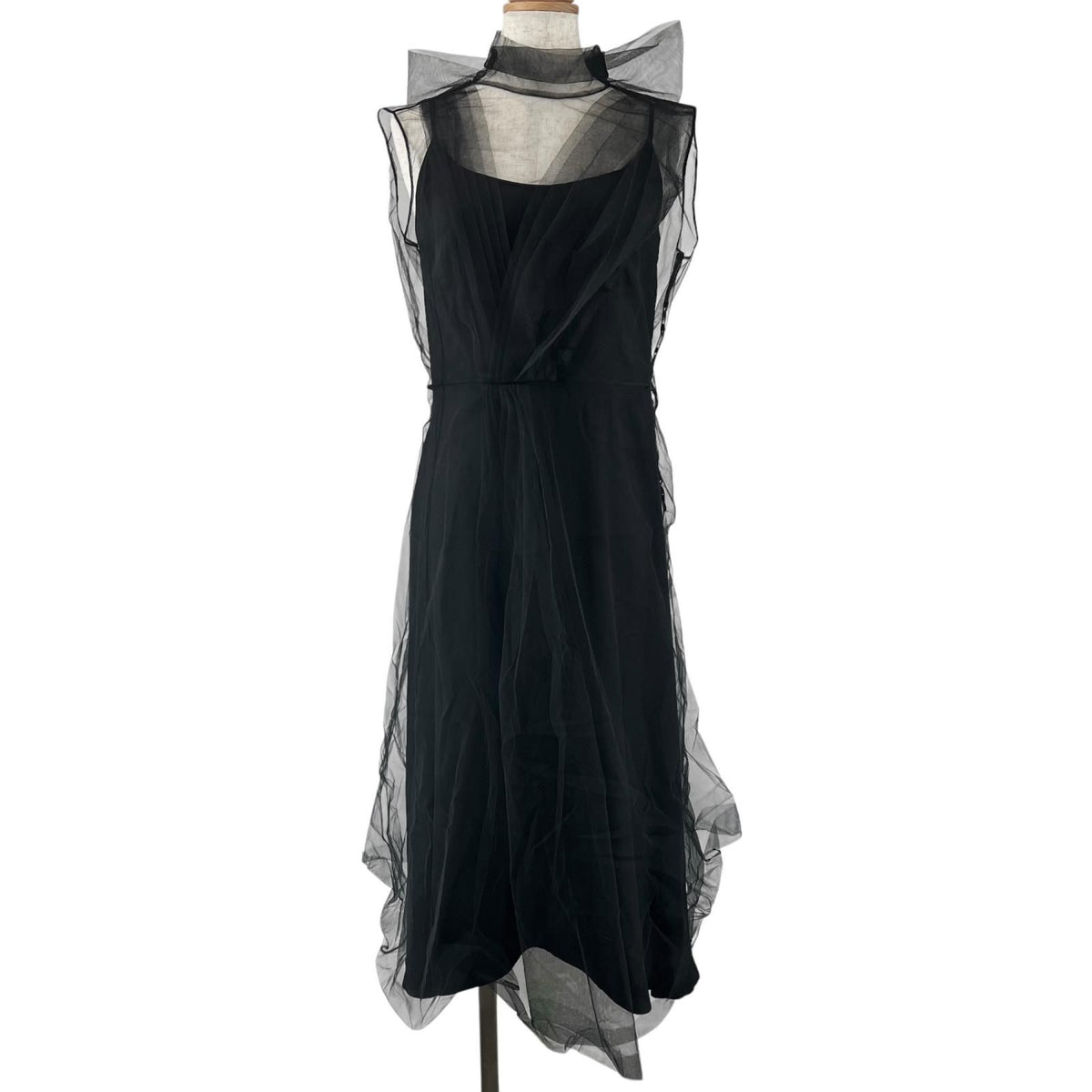 Prada Silk 100% Back Ribbon Sheer Long Dress Black 36