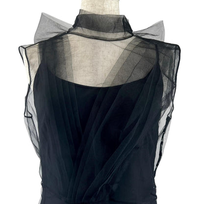 Prada Silk 100% Back Ribbon Sheer Long Dress Black 36 — view 2