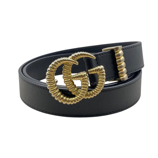 Gucci Belt Torsion Double G Buckle 86 Leather Black Gold