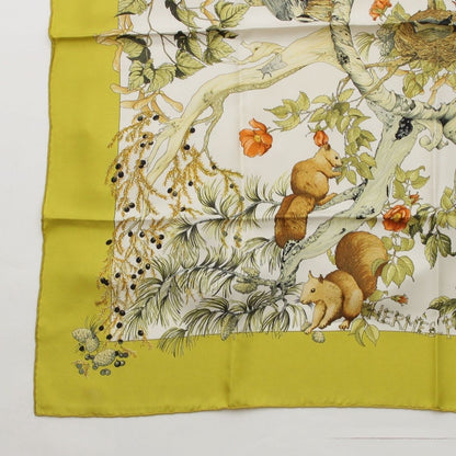 Hermes Carre 90 AU Coeur Des Bois in the Forest Silk All Over Print Scarf Green — view 4