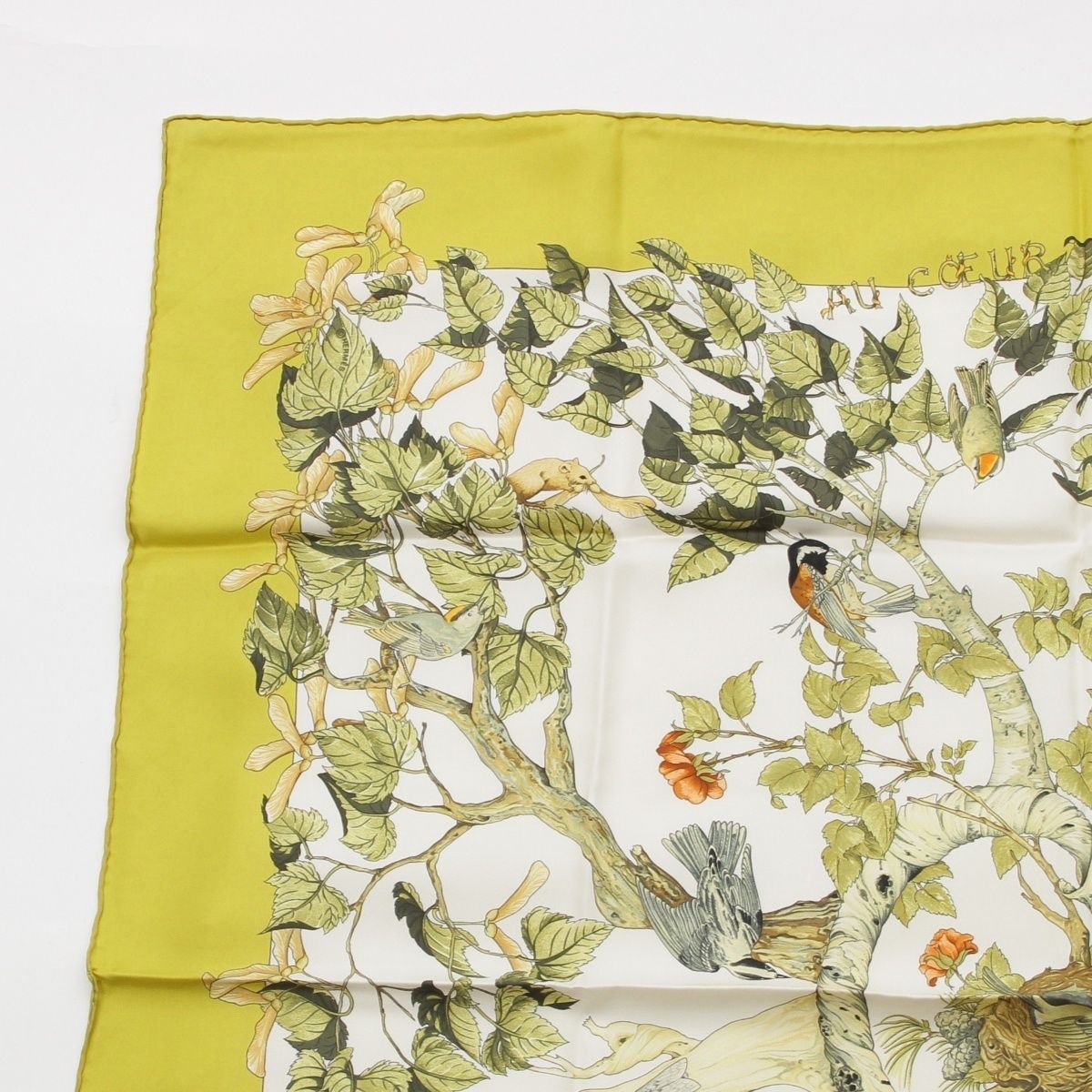 Hermes Carre 90 AU Coeur Des Bois in the Forest Silk All Over Print Scarf Green — view 2