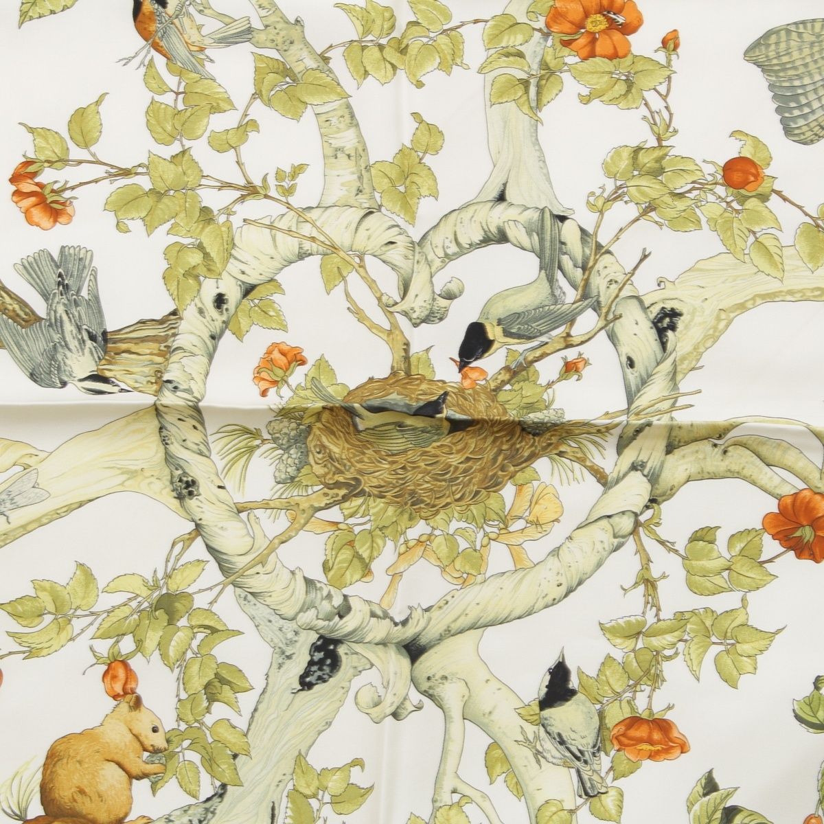Hermes Carre 90 AU Coeur Des Bois in the Forest Silk All Over Print Scarf Green — view 6