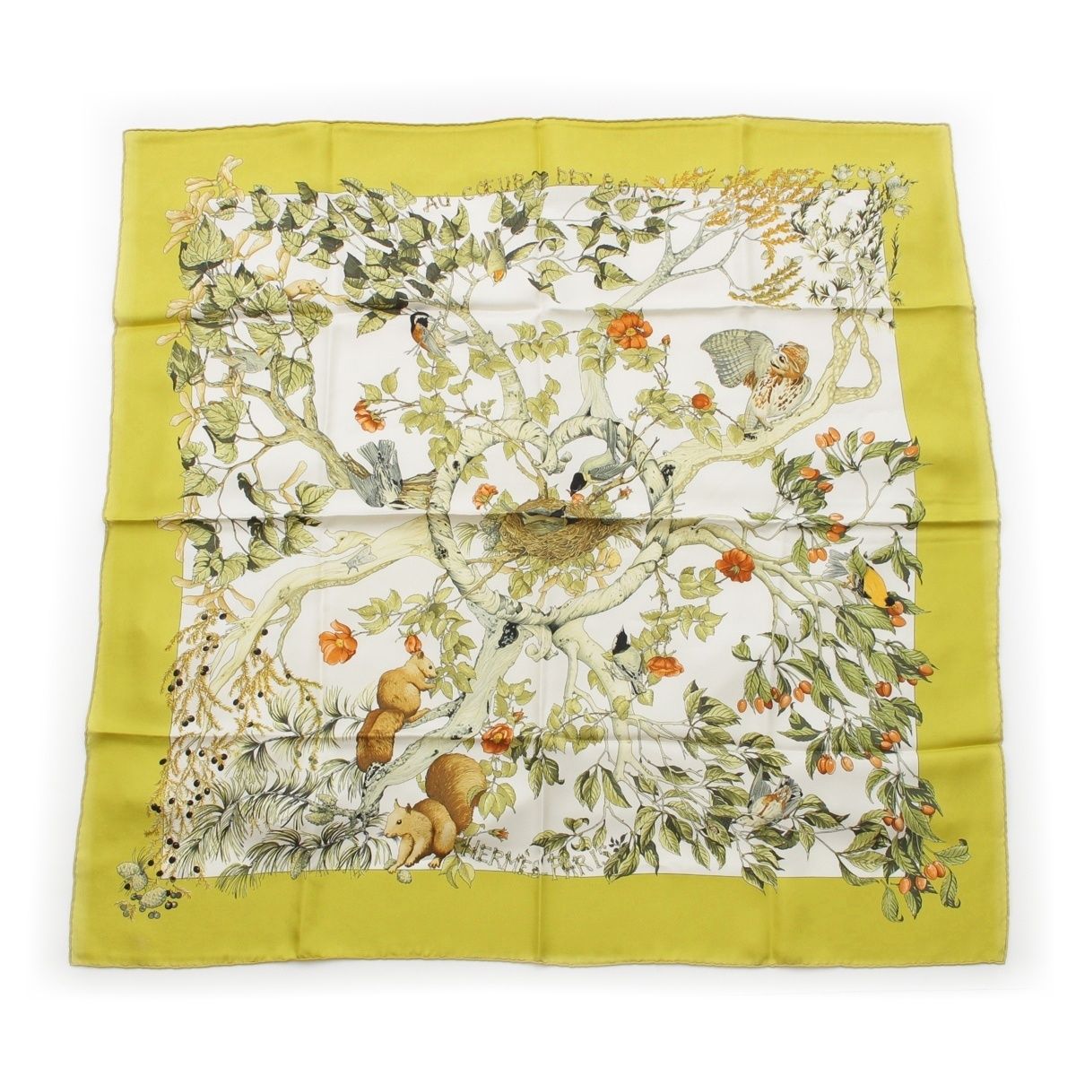 Hermes Carre 90 AU Coeur Des Bois in the Forest Silk All Over Print Scarf Green