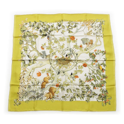 Hermes Carre 90 AU Coeur Des Bois in the Forest Silk All Over Print Scarf Green