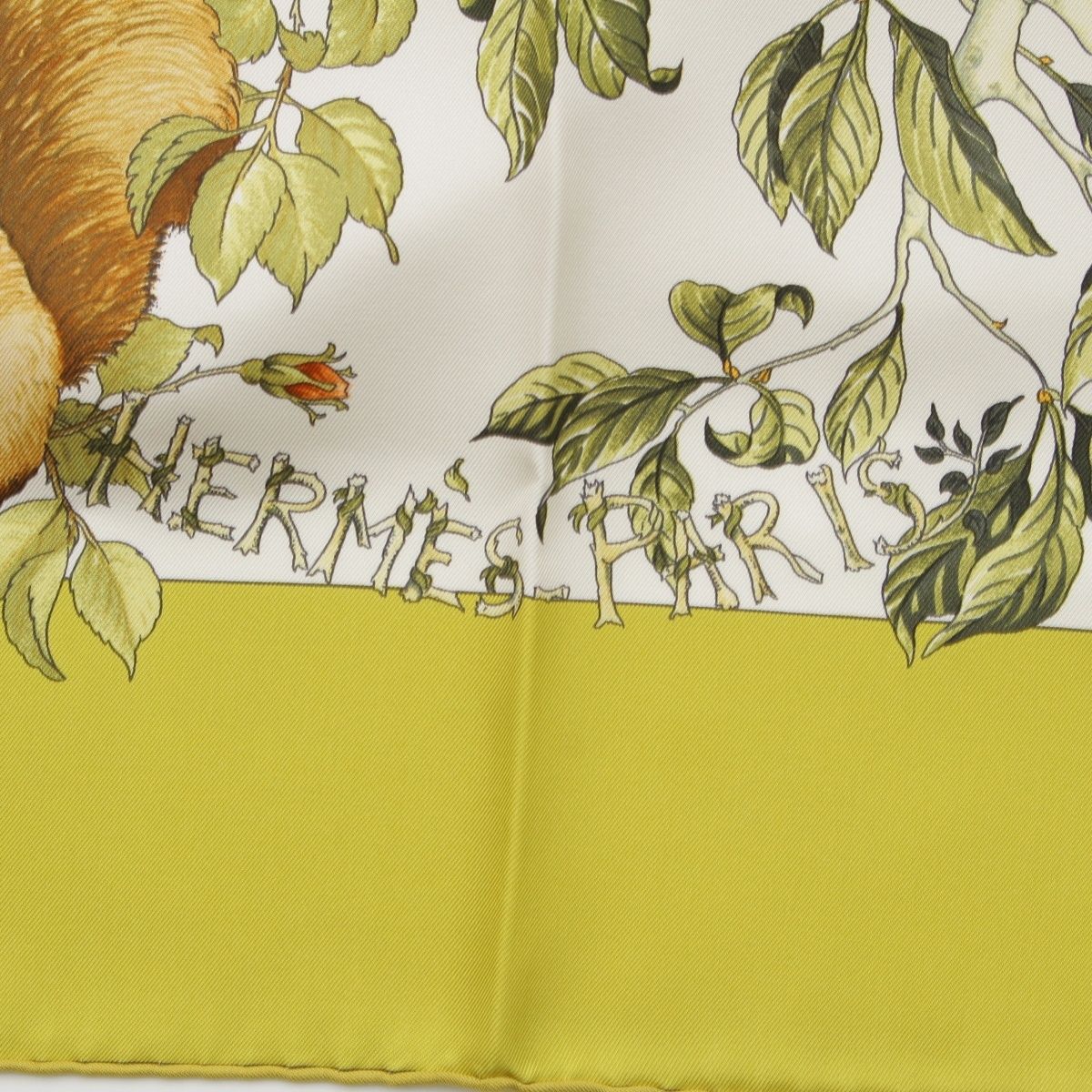 Hermes Carre 90 AU Coeur Des Bois in the Forest Silk All Over Print Scarf Green — view 7
