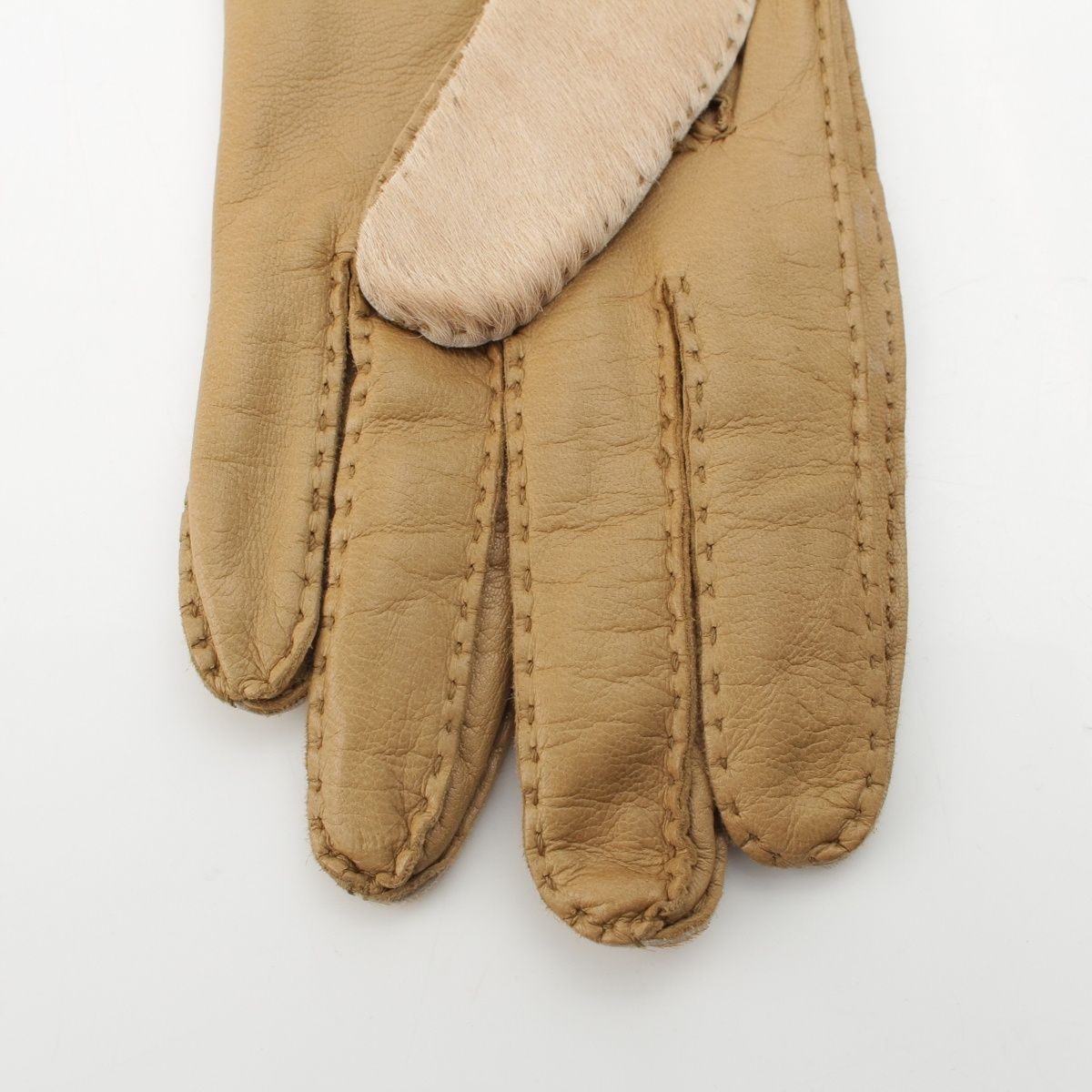 Prada Calf Hair Horseskin Gloves Beige — view 4
