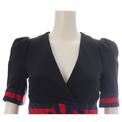 Gucci Jersey V-neck Dress Rayon Nylon Short Sleeve Ribbon Interlocking G Black — view 5
