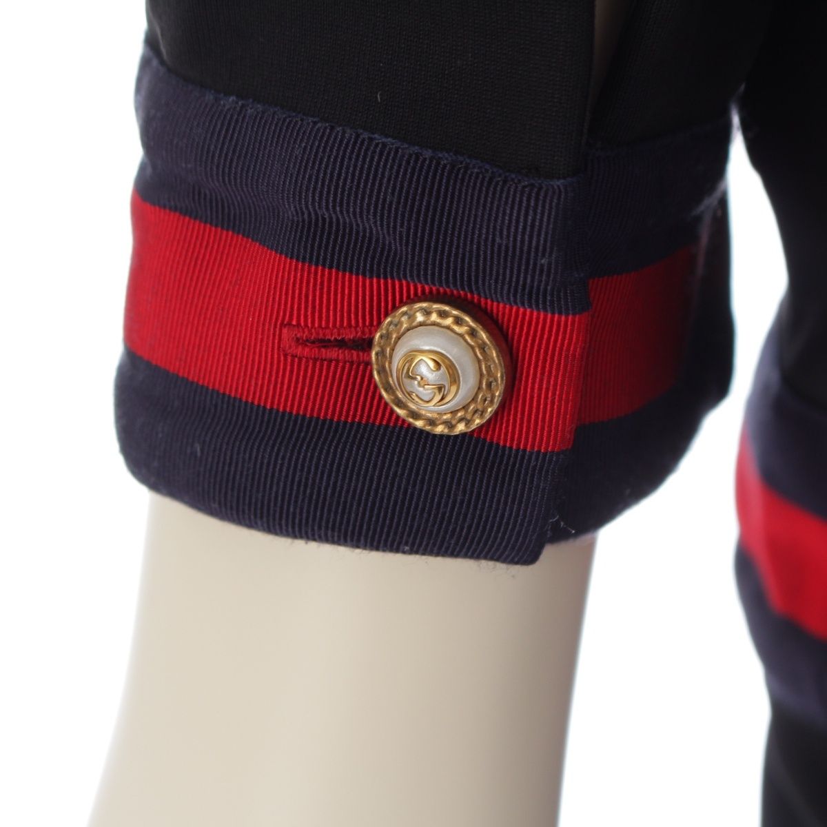 Gucci Jersey V-neck Dress Rayon Nylon Short Sleeve Ribbon Interlocking G Black — view 7