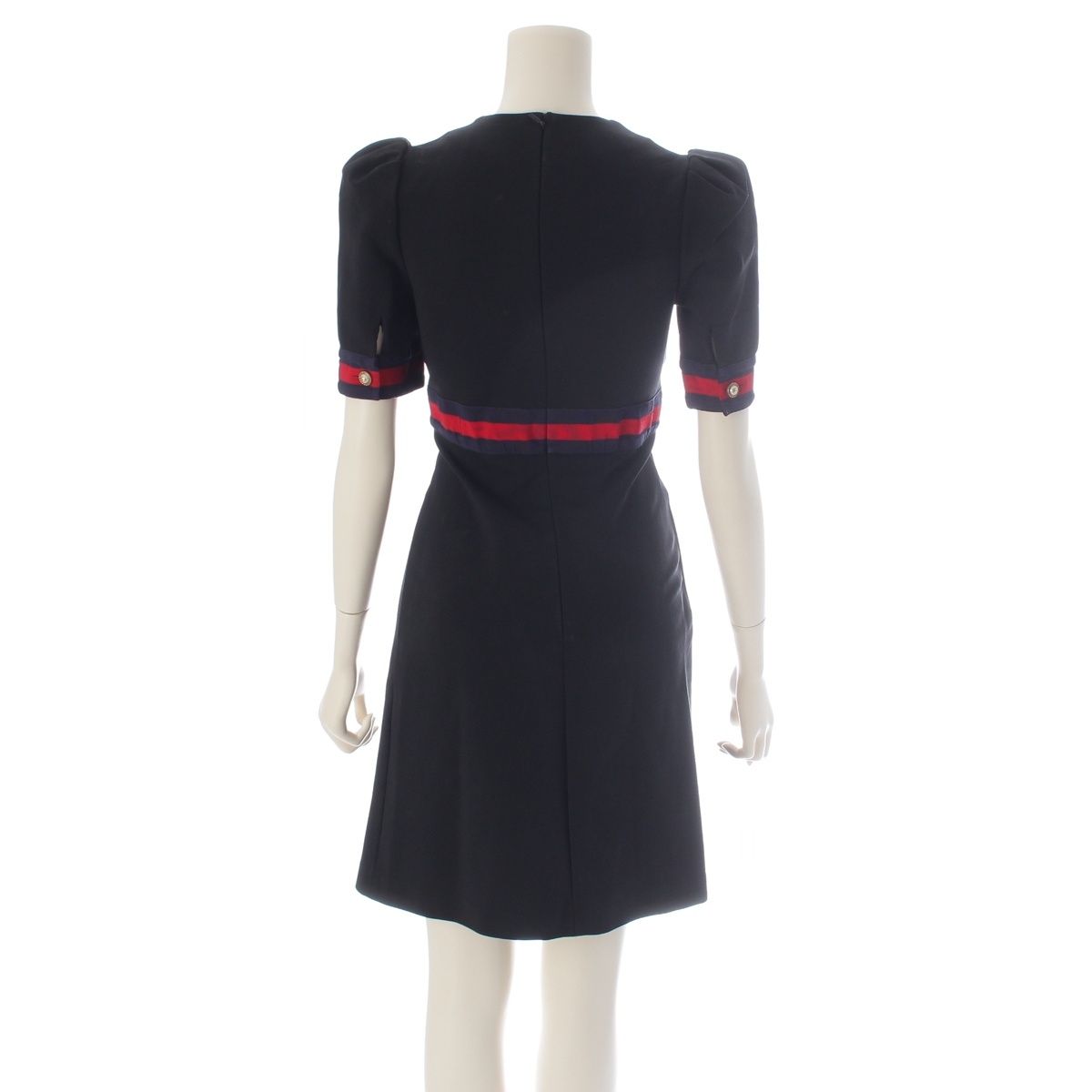 Gucci Jersey V-neck Dress Rayon Nylon Short Sleeve Ribbon Interlocking G Black — view 4