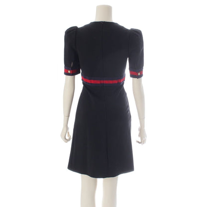 Gucci Jersey V-neck Dress Rayon Nylon Short Sleeve Ribbon Interlocking G Black — view 4