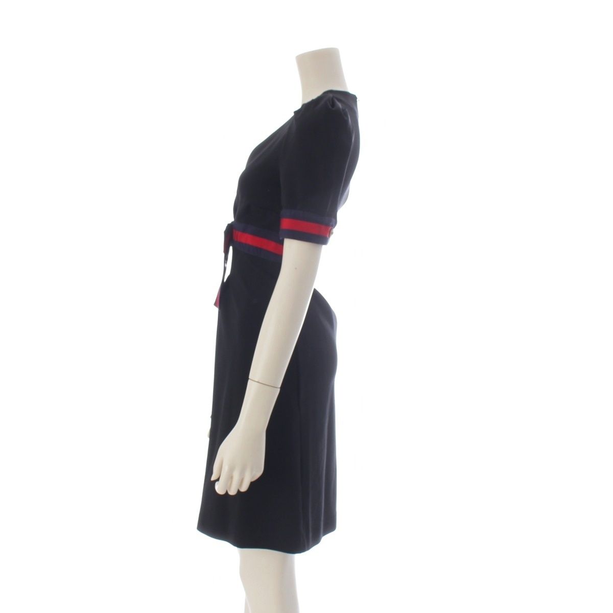 Gucci Jersey V-neck Dress Rayon Nylon Short Sleeve Ribbon Interlocking G Black — view 3