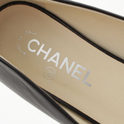 Chanel Lambskin Leather CC Logo Chain Open Toe Pumps Flat Shoes Black 39C — view 7