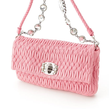 Miu Miu Matelasse Leather Sheep Crystal Chain Shoulder Bag Pink — view 3