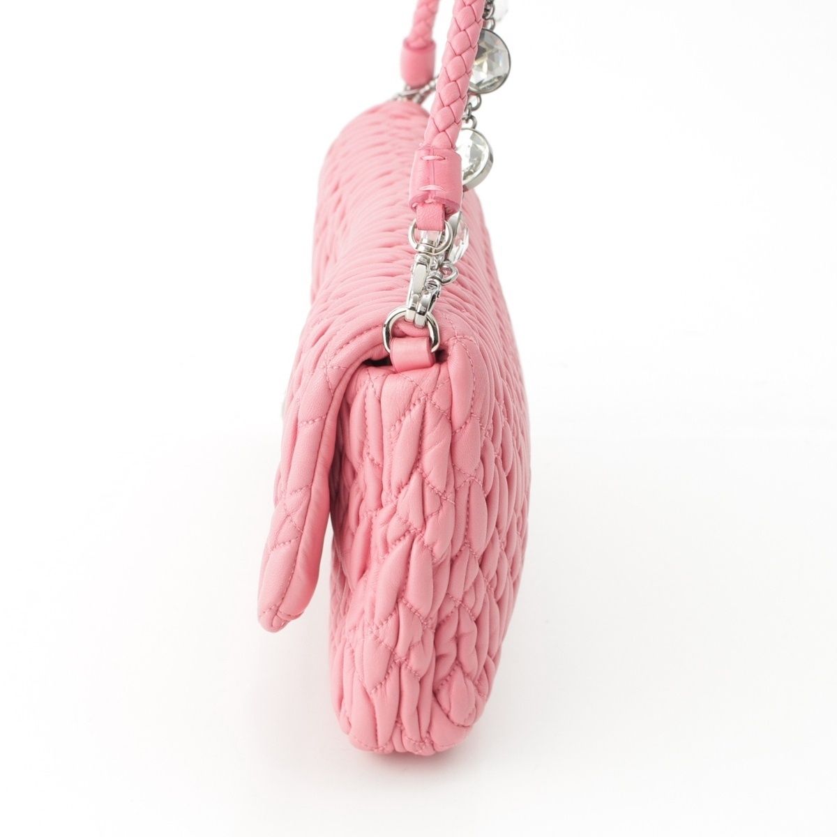 Miu Miu Matelasse Leather Sheep Crystal Chain Shoulder Bag Pink — view 4