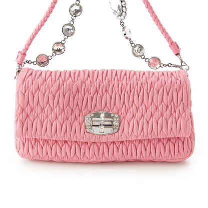 Miu Miu Matelasse Leather Sheep Crystal Chain Shoulder Bag Pink — view 2