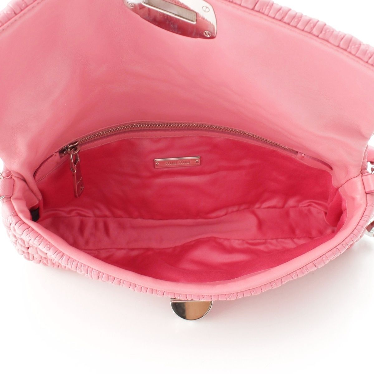 Miu Miu Matelasse Leather Sheep Crystal Chain Shoulder Bag Pink — view 7