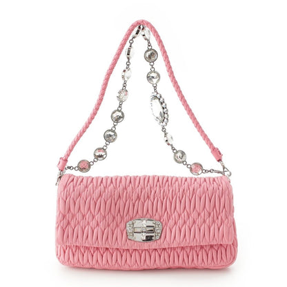 Miu Miu Matelasse Leather Sheep Crystal Chain Shoulder Bag Pink