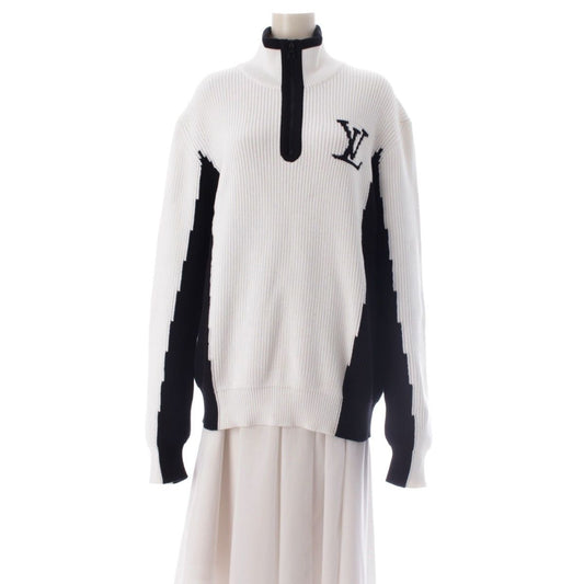 Louis Vuitton 21 AW Cotton Nylon LV Logo Two-tone High Neck Half Zip Knit Top