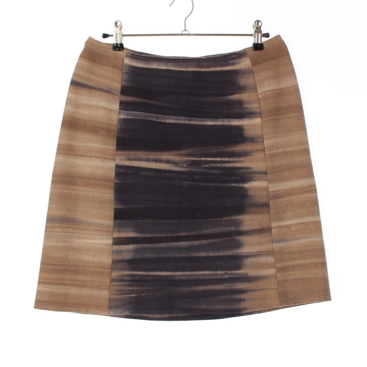 Prada W Roman Ruins Wide Wool All Over Print Gradient Skirt Beige 40