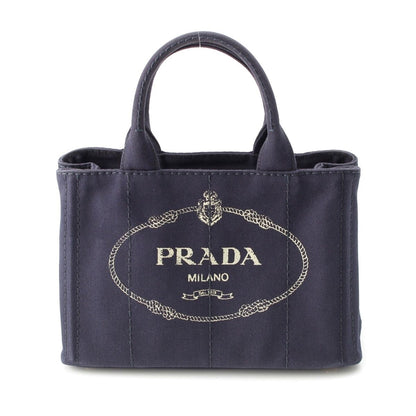 Prada Canapa Tote Canvas Logo 2-Way Shoulder Bag Navy Blue