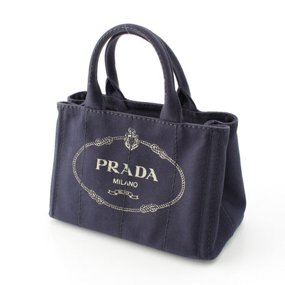 Prada Canapa Tote Canvas Logo 2-Way Shoulder Bag Navy Blue — view 2