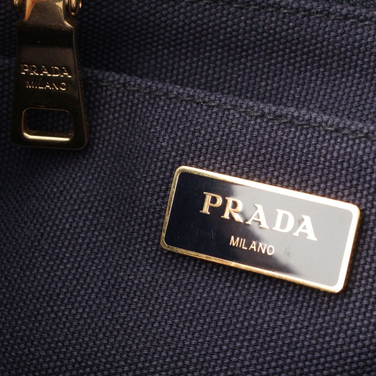 Prada Canapa Tote Canvas Logo 2-Way Shoulder Bag Navy Blue — view 7