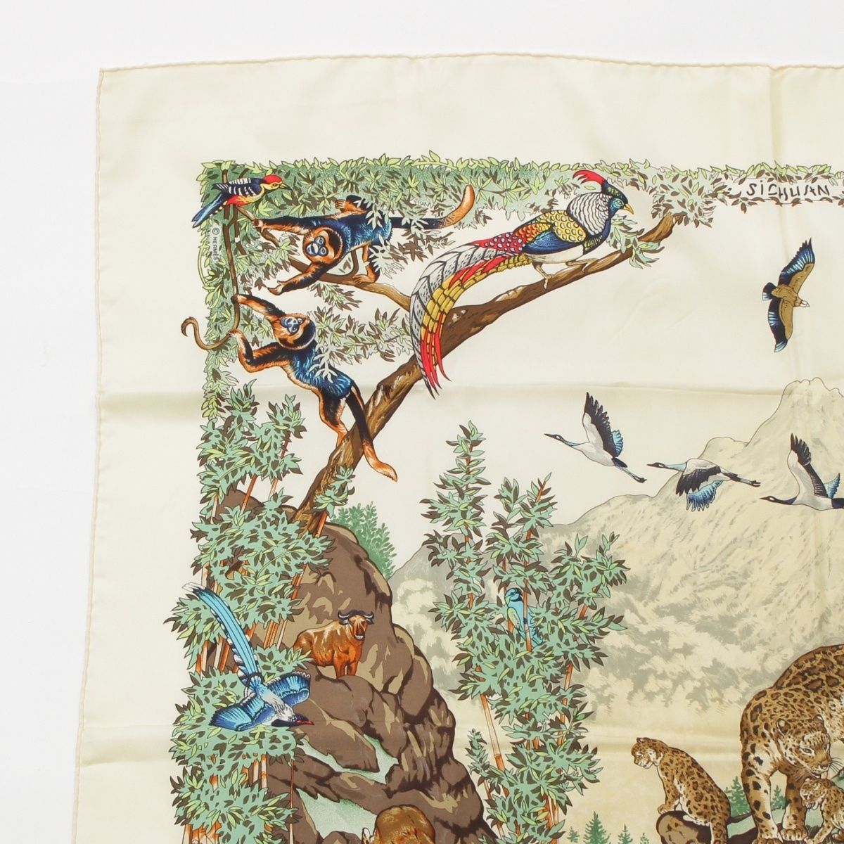 Hermes Carre 90 Sichuan Silk Scarf White Multicolor — view 2