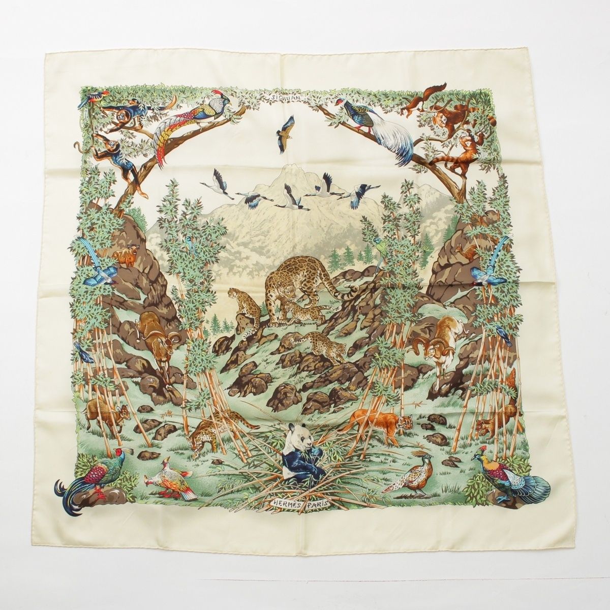 Hermes Carre 90 Sichuan Silk Scarf White Multicolor