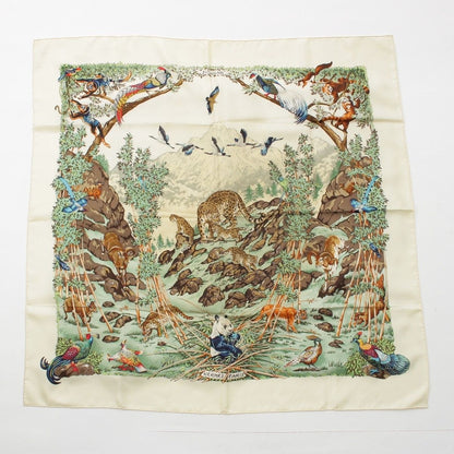 Hermes Carre 90 Sichuan Silk Scarf White Multicolor