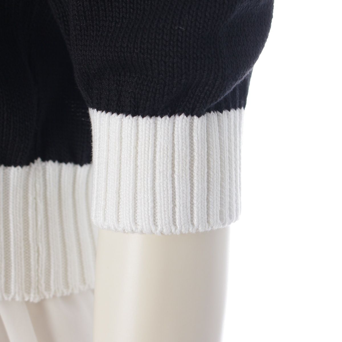 Prada Cotton Knit Logo Embroidery Cropped Cardigan Top Black White 36 — view 6