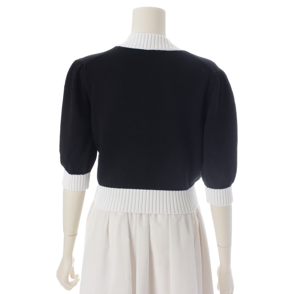 Prada Cotton Knit Logo Embroidery Cropped Cardigan Top Black White 36 — view 4