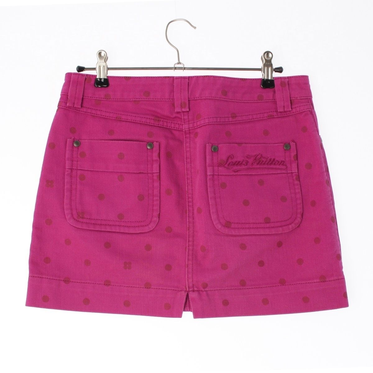 Louis Vuitton Cotton Logo Dot Fitted Mini Denim Skirt Pink 34 — view 2