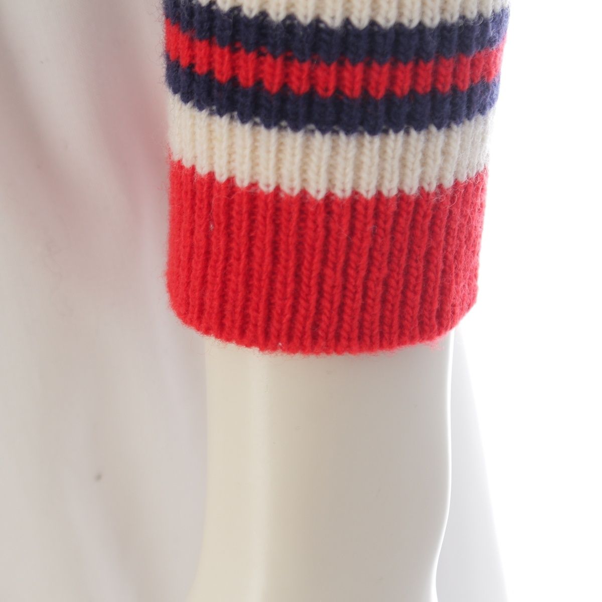 Gucci Sherry Line Wool Ruffle Long Sleeve Knit Cardigan Top Navy Red — view 7