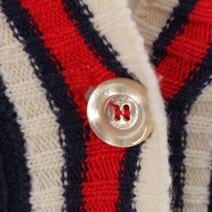 Gucci Sherry Line Wool Ruffle Long Sleeve Knit Cardigan Top Navy Red — view 8
