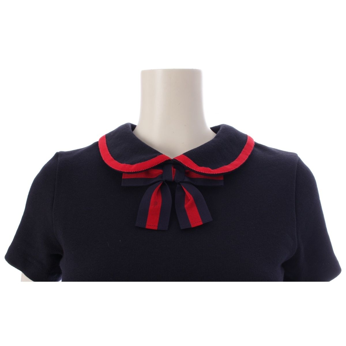 Gucci Polyester Sherry Line Bow Tie Dress Navy 12 — view 5
