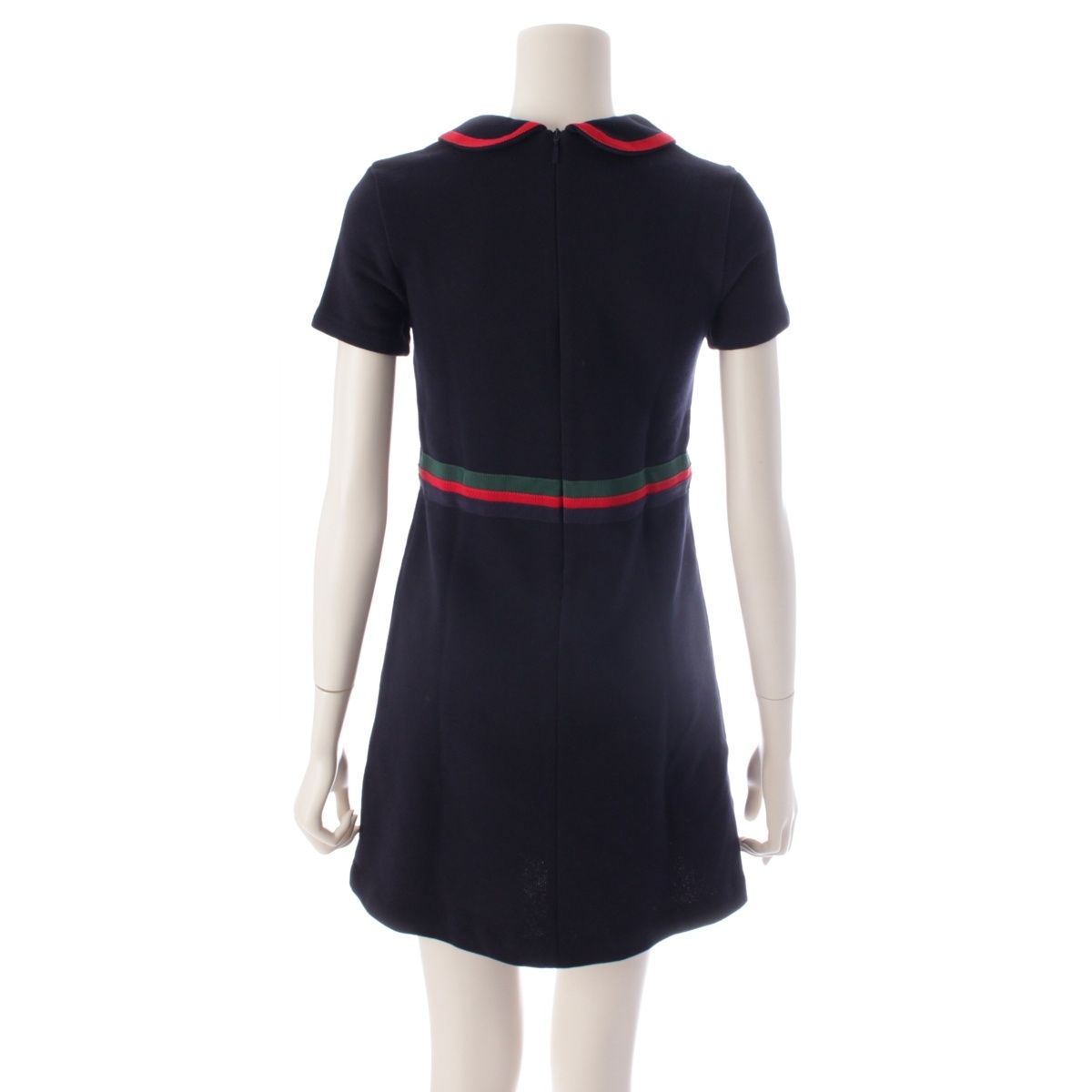 Gucci Polyester Sherry Line Bow Tie Dress Navy 12 — view 4