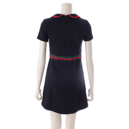 Gucci Polyester Sherry Line Bow Tie Dress Navy 12 — view 4