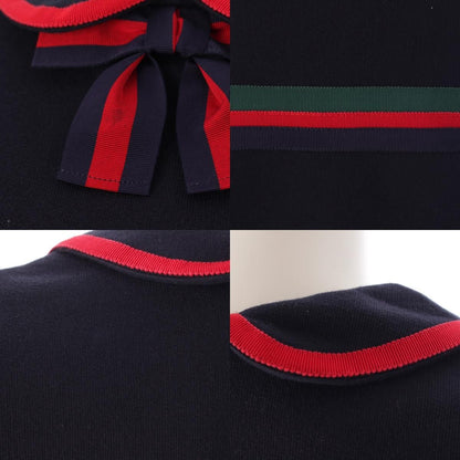 Gucci Polyester Sherry Line Bow Tie Dress Navy 12 — view 8