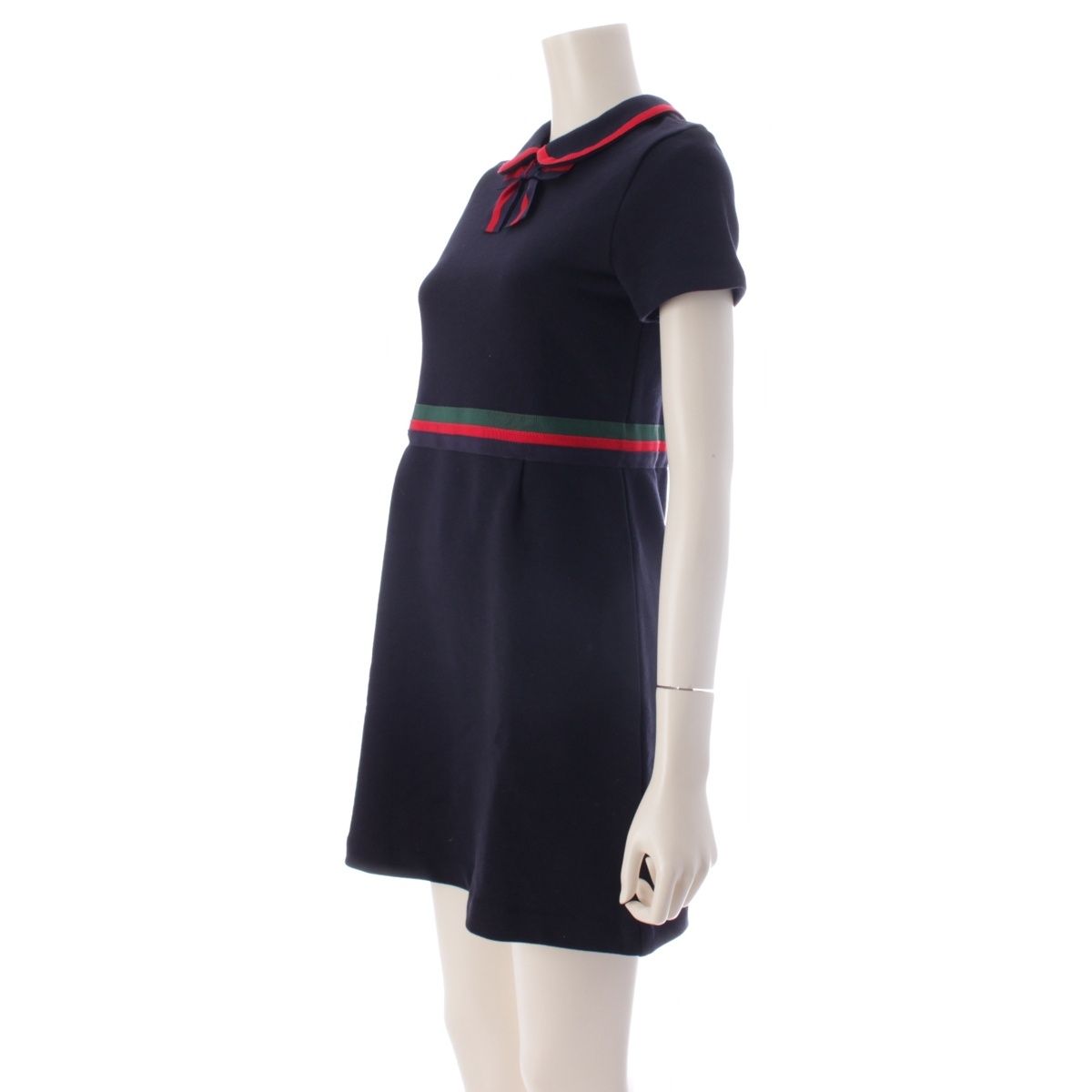Gucci Polyester Sherry Line Bow Tie Dress Navy 12 — view 2