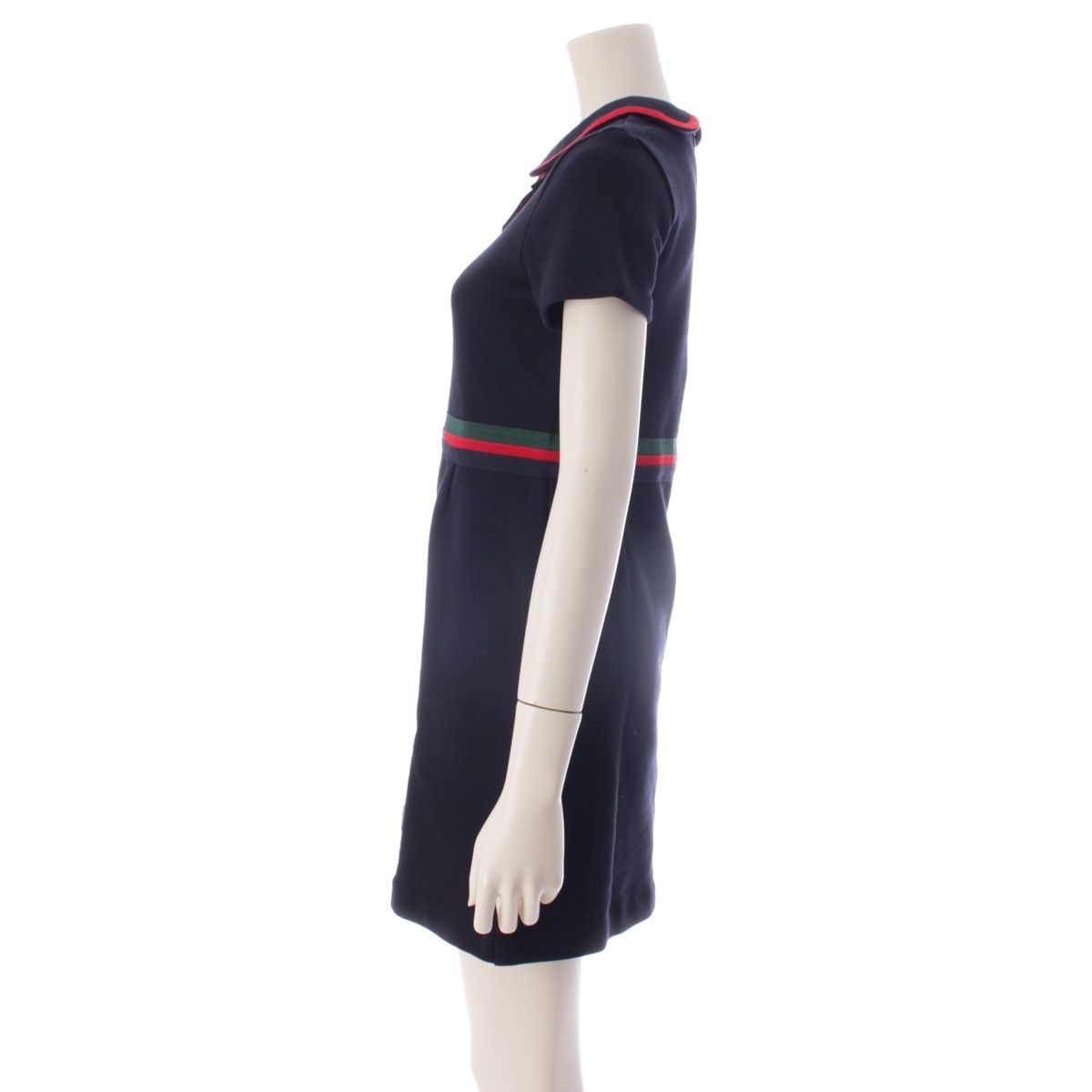 Gucci Polyester Sherry Line Bow Tie Dress Navy 12 — view 3