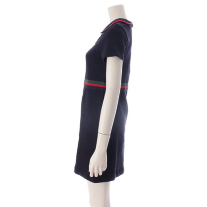 Gucci Polyester Sherry Line Bow Tie Dress Navy 12 — view 3