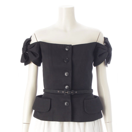 Dior Galliano Era Belted Ribbon Off Shoulder Tunic Top Black 36