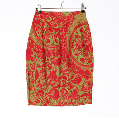 Versace Gianni Rayon Cotton All Over Print Skirt Green Red Multicolor 38 — view 2