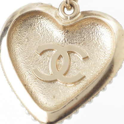 Chanel Metal Rhinestone CC Logo Heart Chain Necklace Black White — view 5