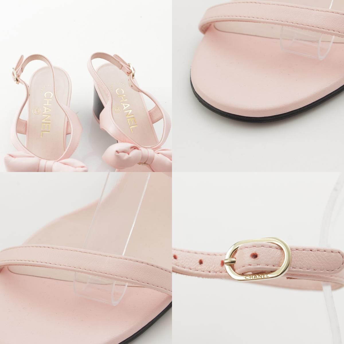 Chanel Leather CC Logo Ribbon Strap Sandals Pink 36C — view 8