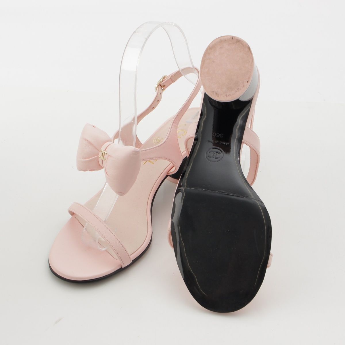 Chanel Leather CC Logo Ribbon Strap Sandals Pink 36C — view 5