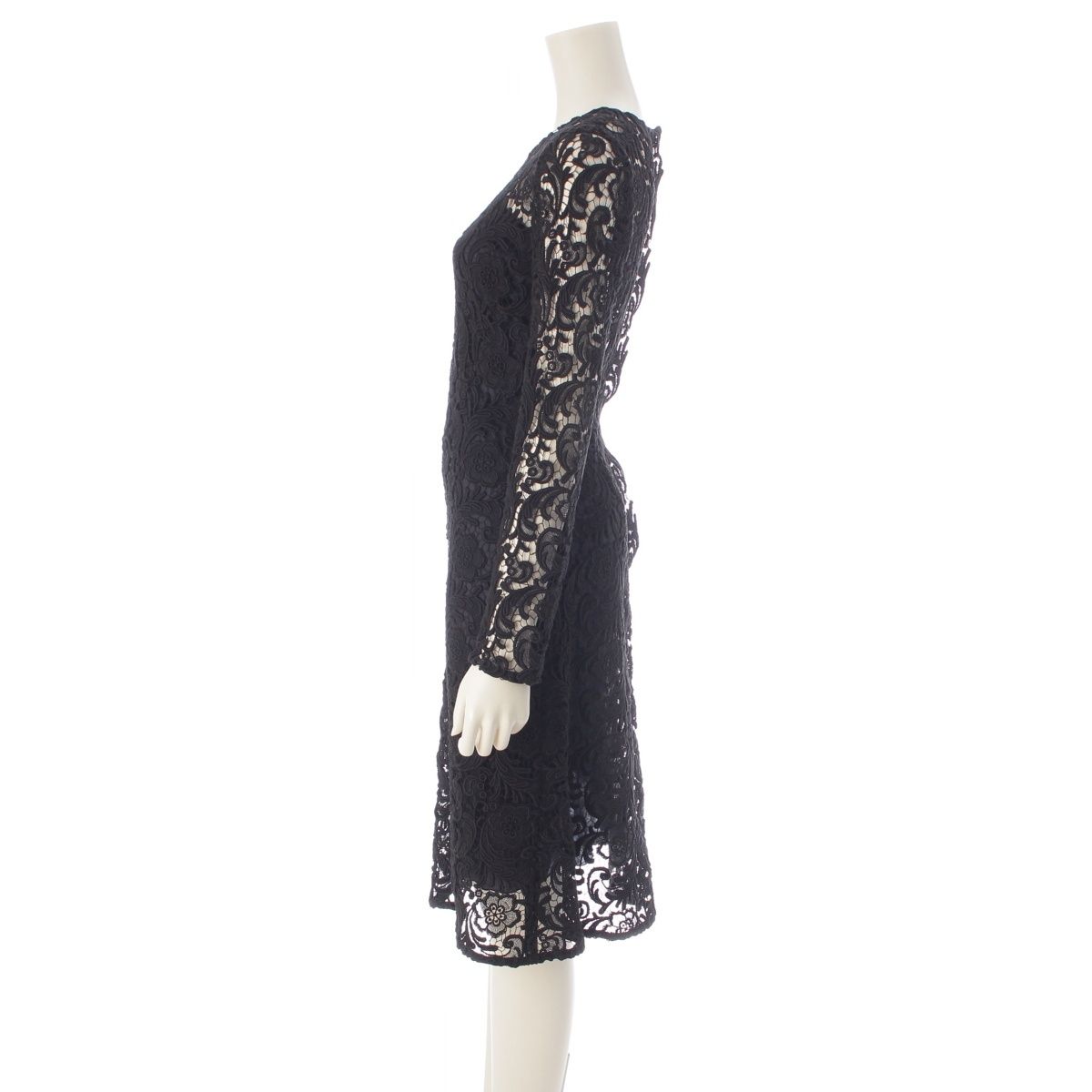 Prada AW the New Lace Runway Silk Long Sleeve Floral Pattern Long Dress Black 38 — view 3