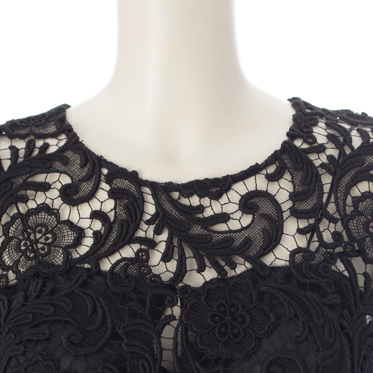 Prada AW the New Lace Runway Silk Long Sleeve Floral Pattern Long Dress Black 38 — view 5