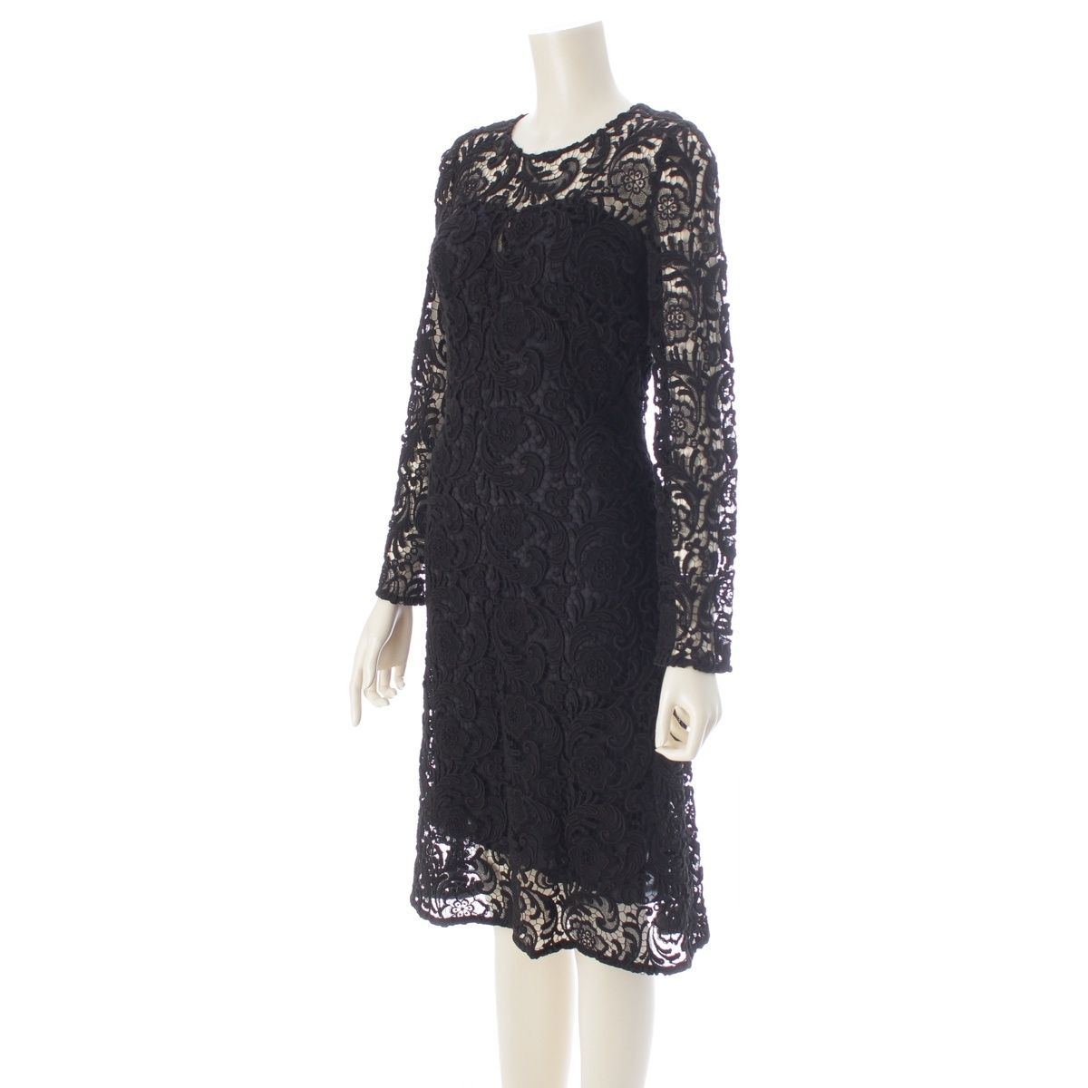Prada AW the New Lace Runway Silk Long Sleeve Floral Pattern Long Dress Black 38 — view 2