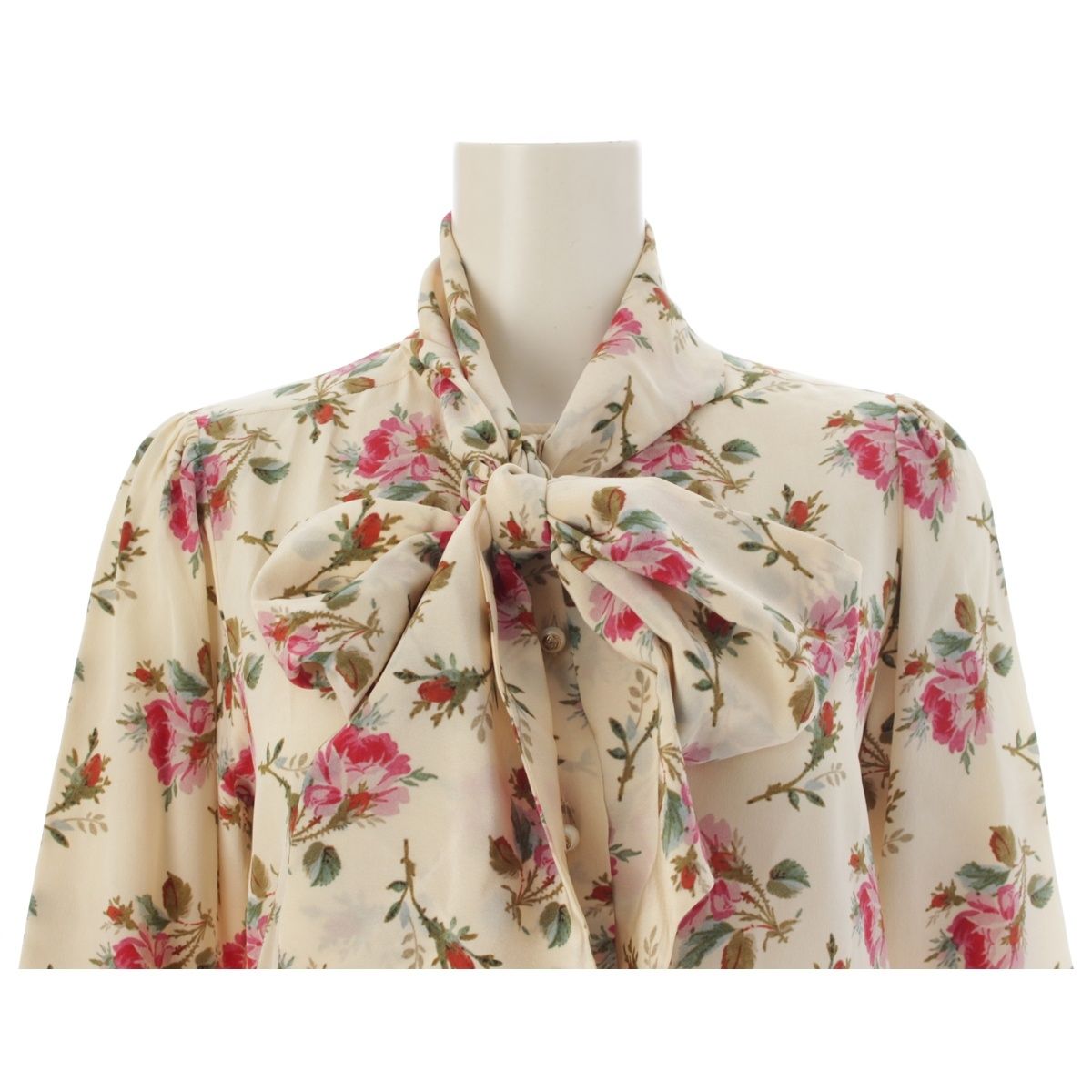 Gucci Michele Era Silk GG Pearl Button Floral Pattern Tie Design Blouse Top — view 5